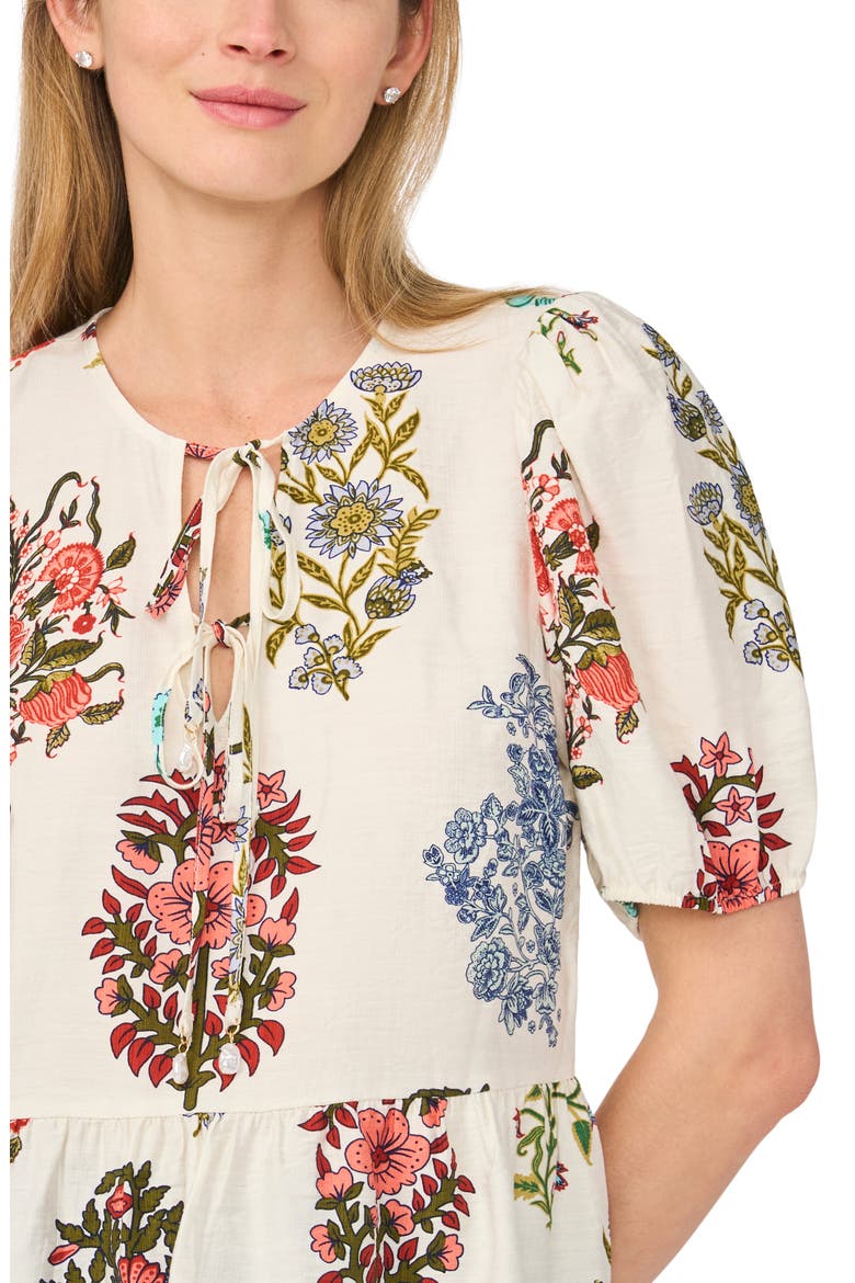 Floral Tie Keyhole Puff Sleeve Peplum Top, Alternate, color, MAYFLY