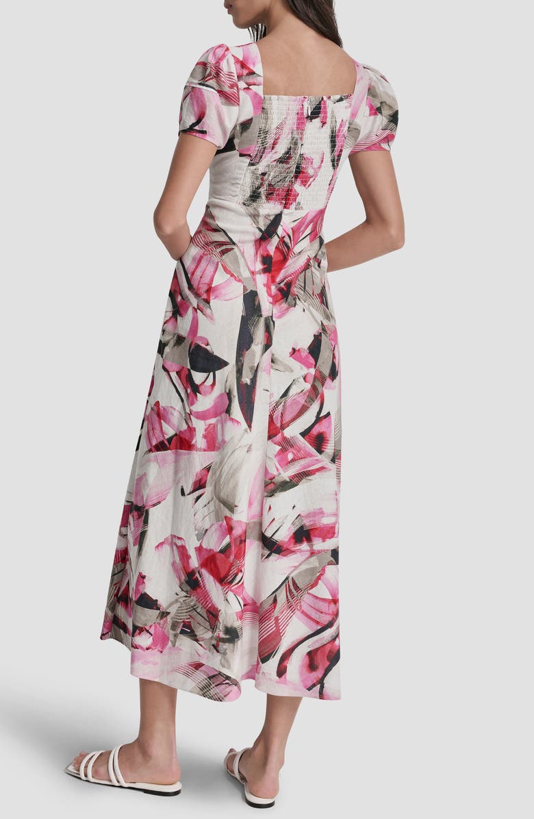 DKNY Print Short Sleeve Midi Dress, Alternate, color, Spring Wisps