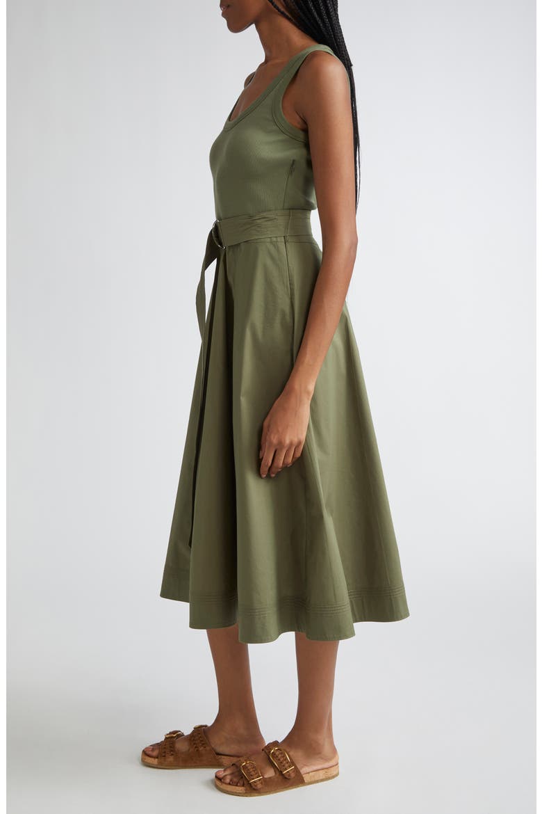 Ennis Mixed Media Stretch Cotton Dress, Alternate, color, STONE ARMY