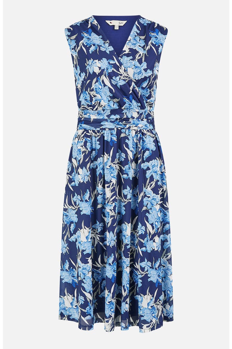 Floral Wrap V Neck Midi Skater Dress, Alternate, color, Blue