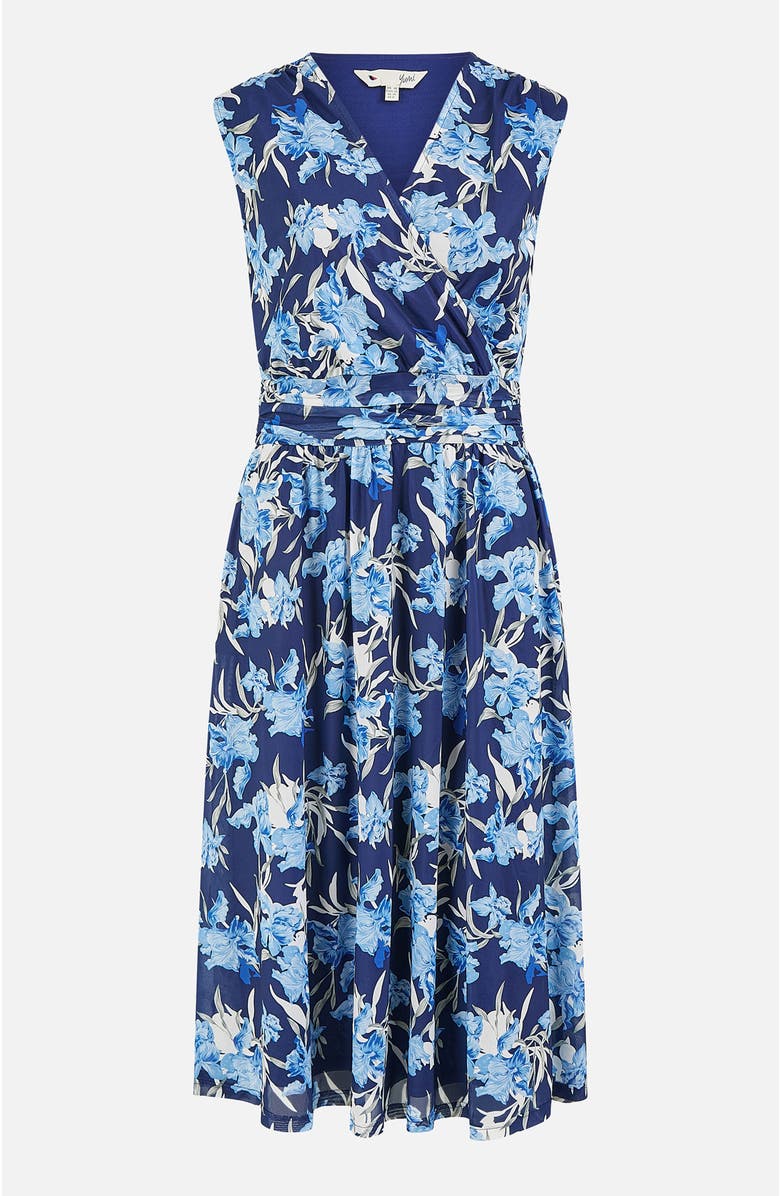 Yumi Floral Wrap V Neck Midi Skater Dress, Alternate, color, Blue