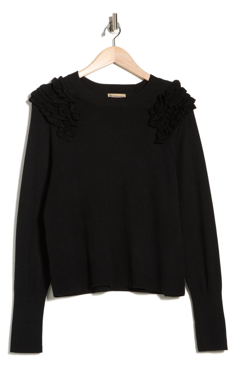 Democracy Ruffle Crewneck Sweater, Alternate, color, Black