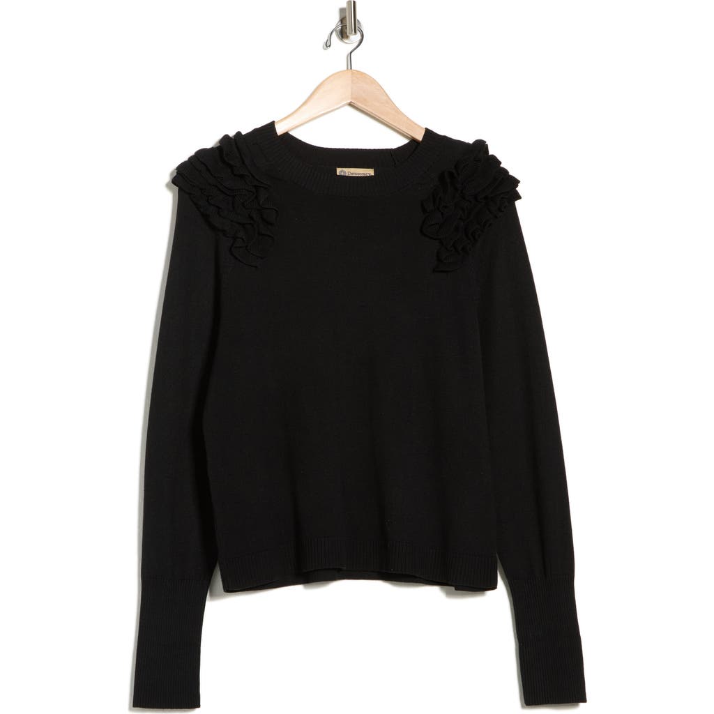 Democracy Ruffle Crewneck Sweater In Black