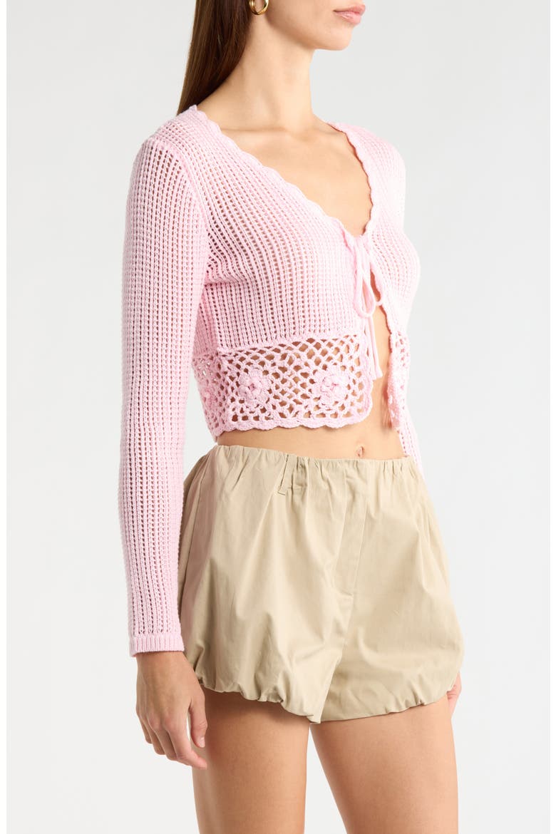 Crochet Detail Tie Front Sweater, Alternate, color, LIGHT PINK