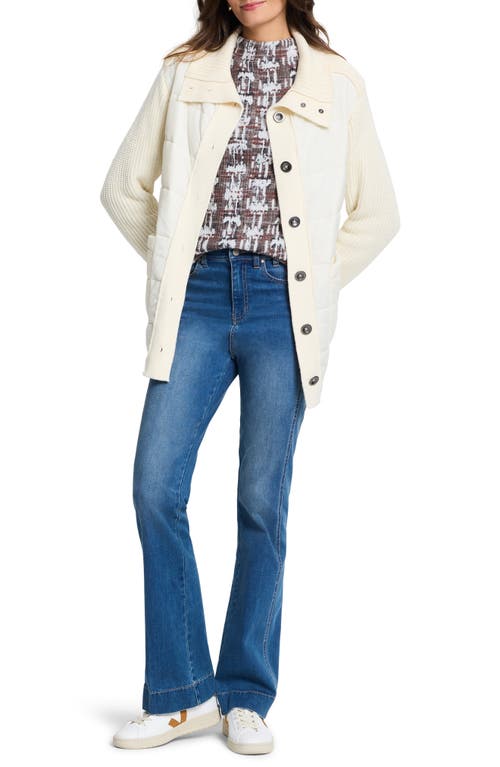 Nic + Zoe Nic+zoe Mixed Media Quilted Puffer Jacket In Classic Cream