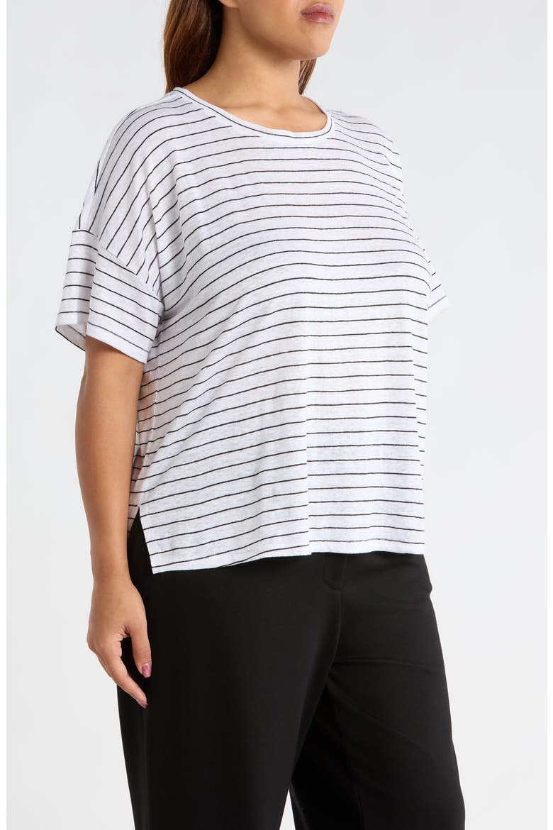 Boxy Organic Linen Slub T-Shirt, Alternate, color, WHITE/ BLACK