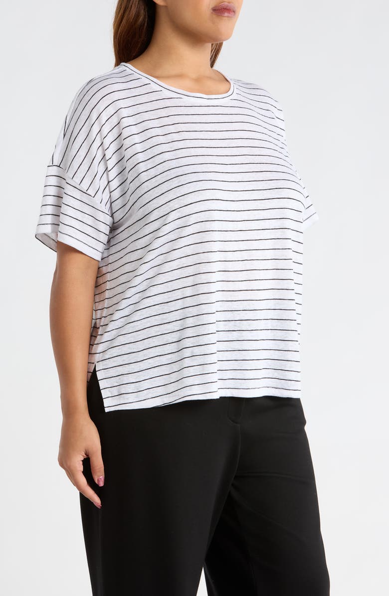Eileen Fisher Boxy Organic Linen Slub T-Shirt, Alternate, color, White/ Black
