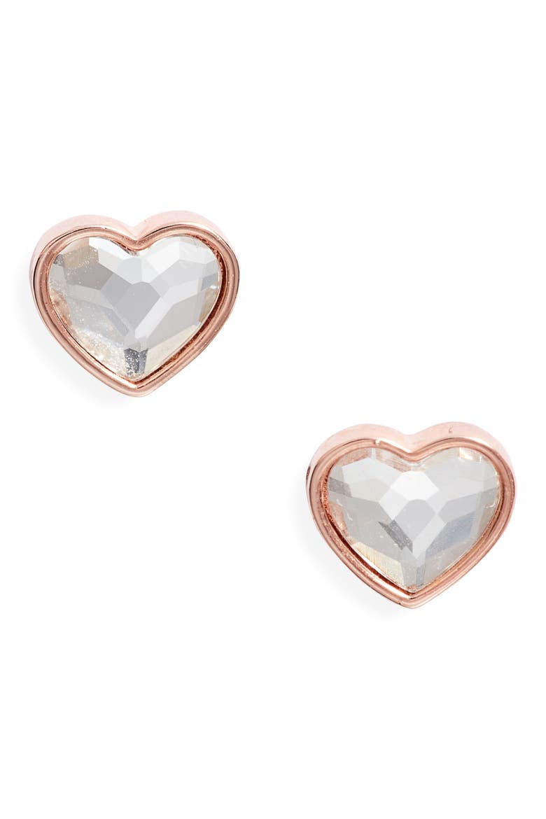 Crystal Heart Stud Earrings, Main, color, CRYSTAL