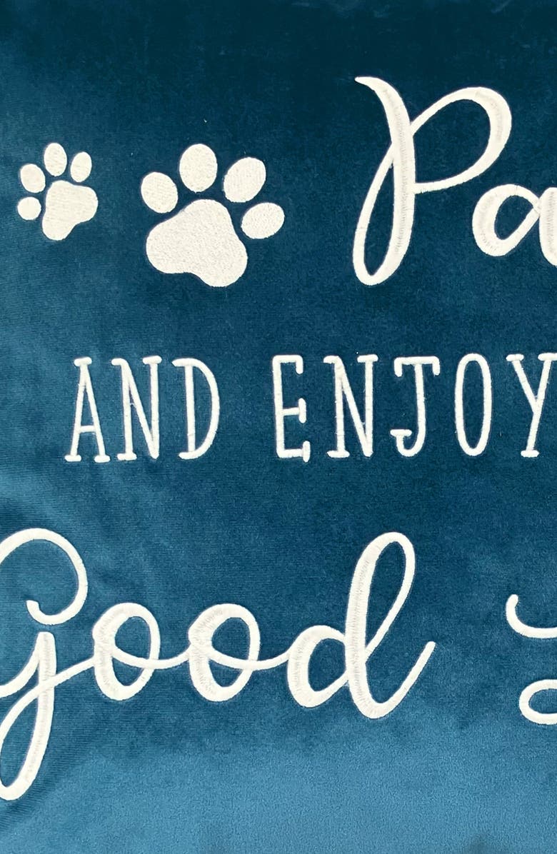 STUDIOCHIC Paws & Enjoy the Good Life Embroidered Accent Pillow, Alternate, color, Blue
