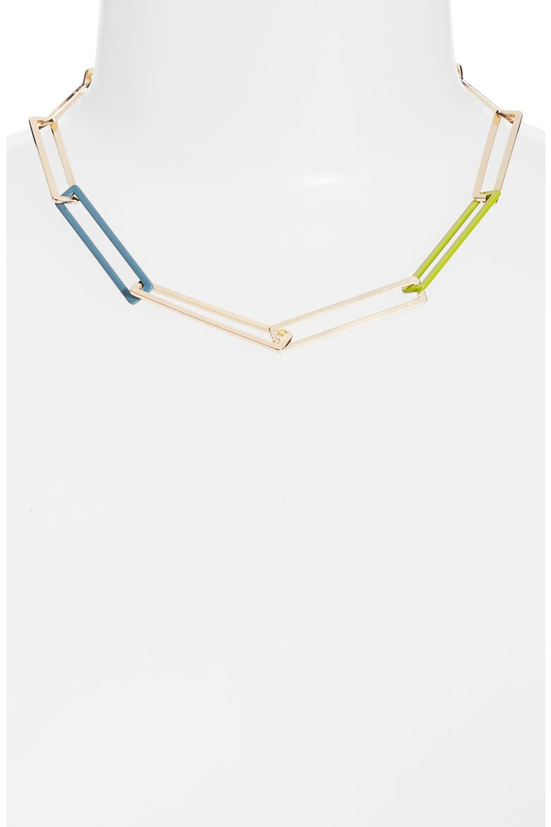 Color Pop Paper Clip Chain Necklace, Alternate, color, BLUE- GREEN- GOLD