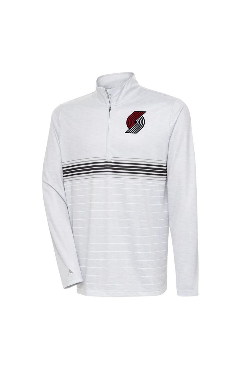 ANTIGUA Men's Antigua Heather Gray/Black Portland Trail Blazers Bullseye Quarter-Zip Pullover Top, Main, color, 