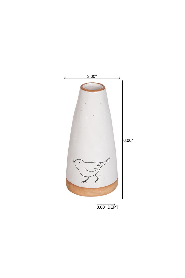 Ceramic Vase with Bird Print for Spring Home Decor Decorative Vases, Alternate, color, White