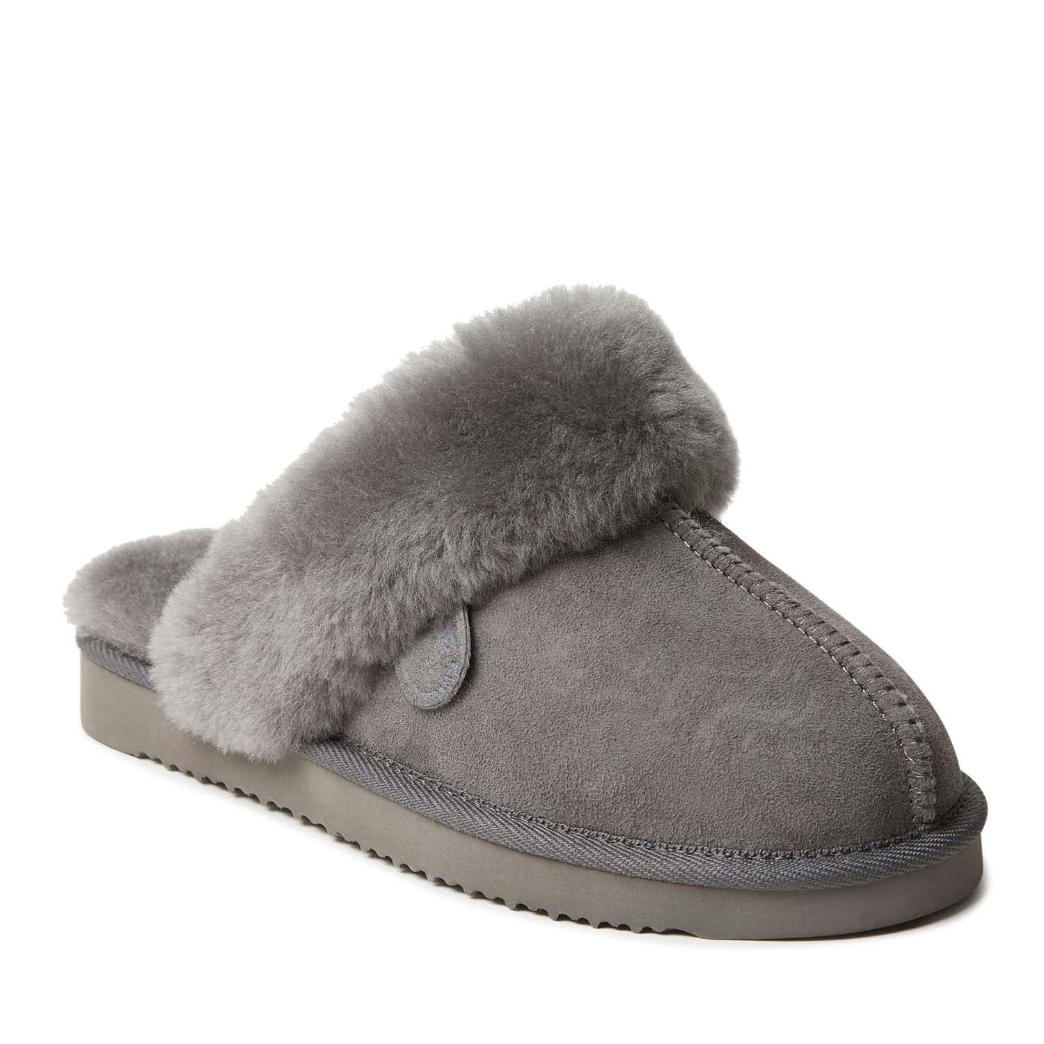 DEARFOAMS Fireside Sydney Genuine Shearling Scuff Slipper in Grey 