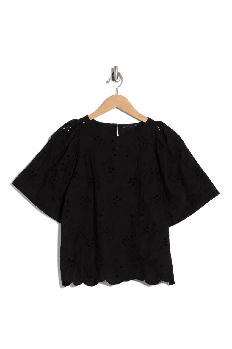 Allover Eyelet Top, Alternate, color, BLACK