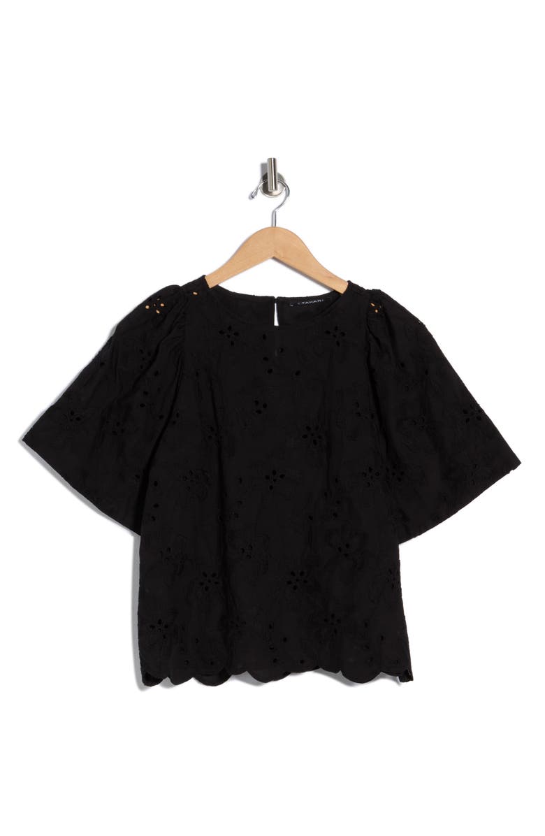 T Tahari Allover Eyelet Top, Alternate, color, Black