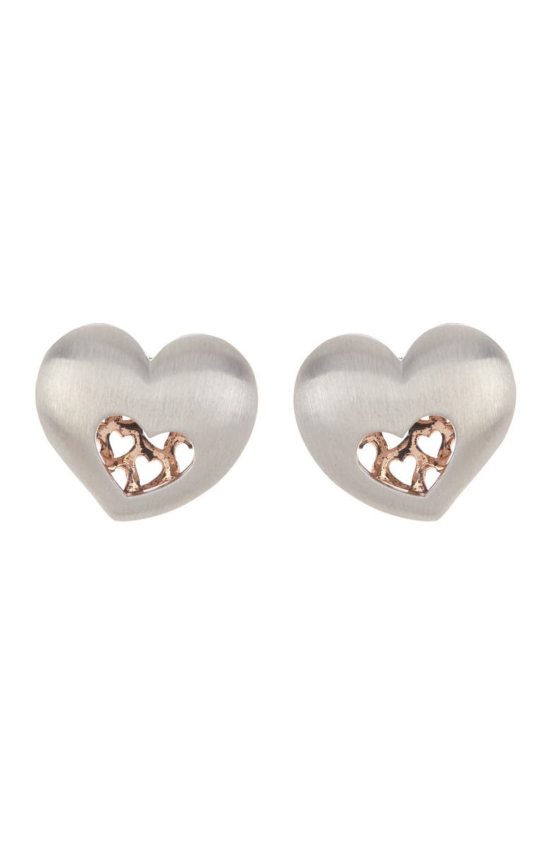 Breuning Two-Tone Sterling Silver Heart Stud Earrings, Main, color, 