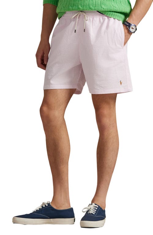 Polo Ralph Lauren Traveler Seersucker Swim Trunks In Pink
