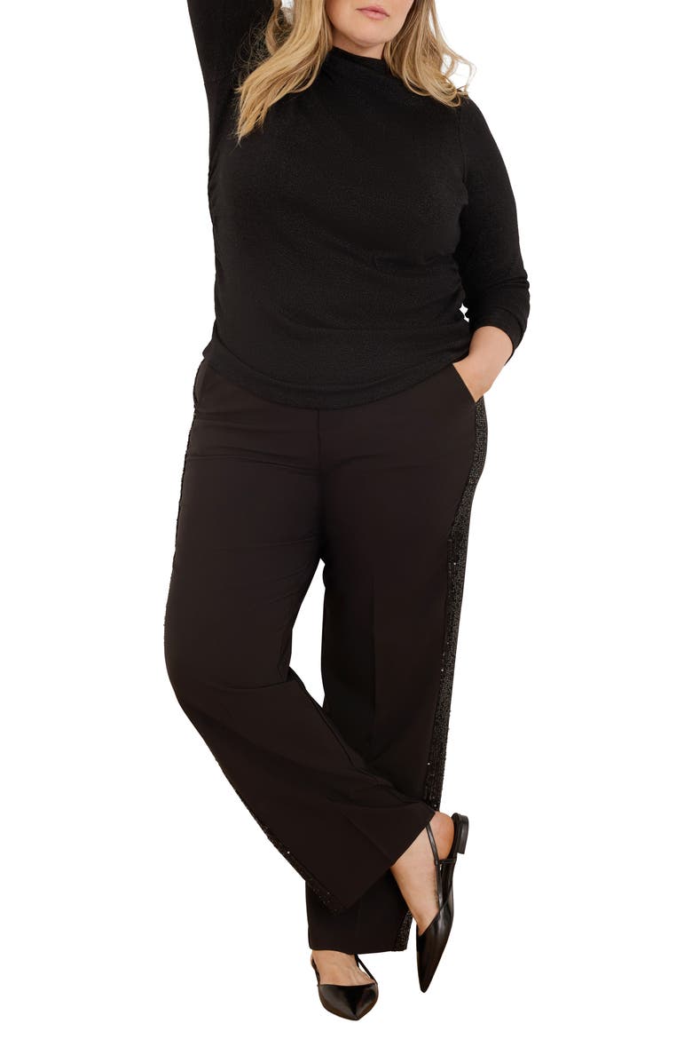 Everyday Sparkle Ruched Funnel Neck Top, Alternate, color, BLACK ONYX
