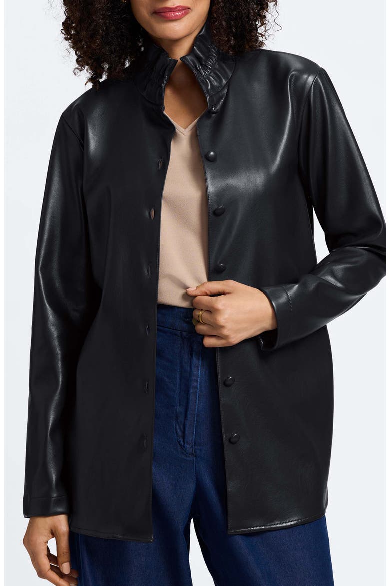Carolina Faux Leather Button-Up Shirt Jacket, Main, color, BLACK