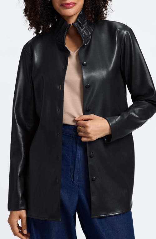 Foxcroft Carolina Faux Leather Button-up Shirt Jacket In Black
