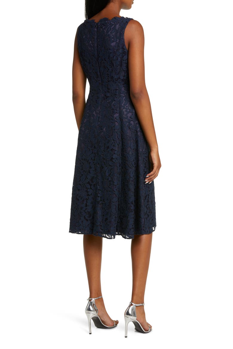 Lace Fit & Flare Midi Dress, Alternate, color, NAVY
