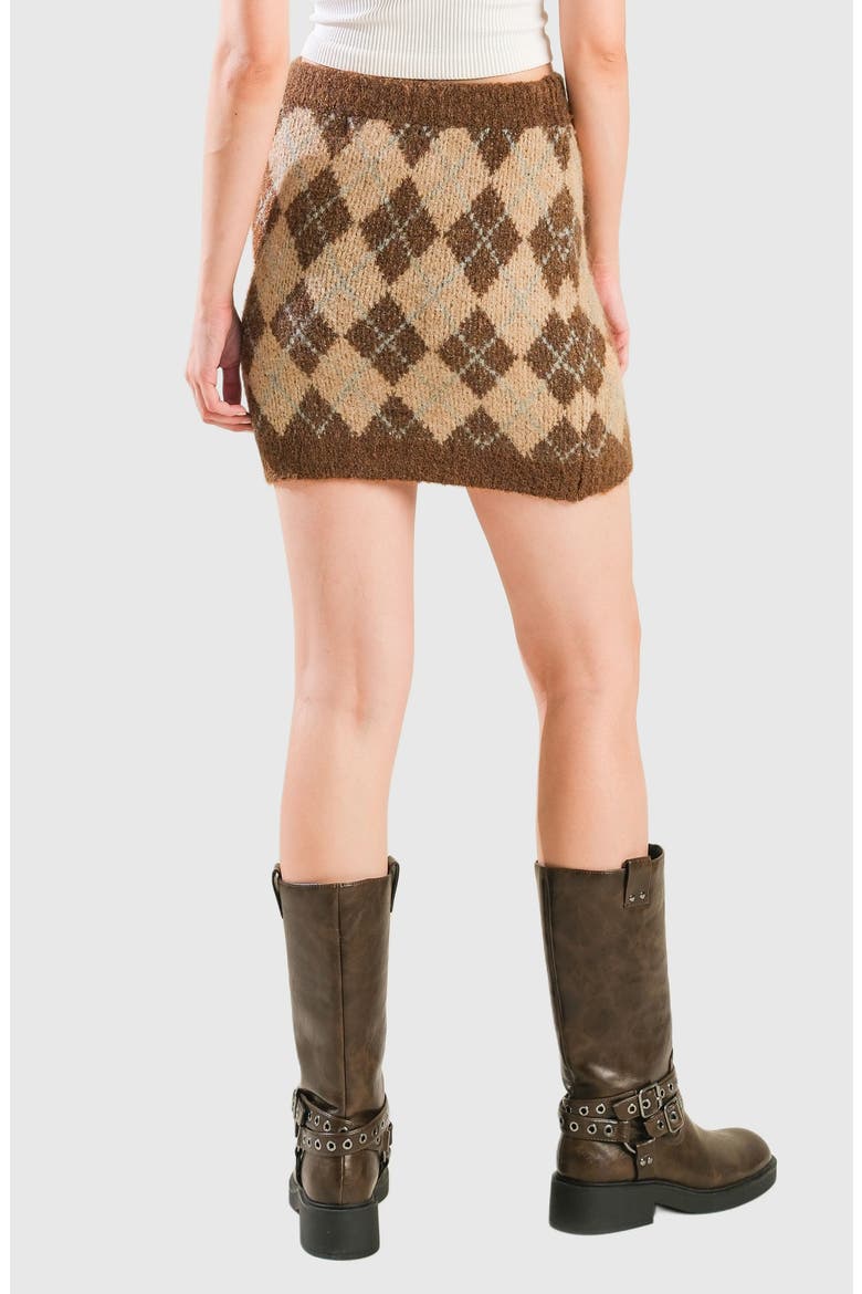 Argyle Knit Miniskirt, Alternate, color, BROWN