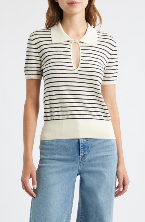 Frame The Keyhole Stripe Polo In Neutral