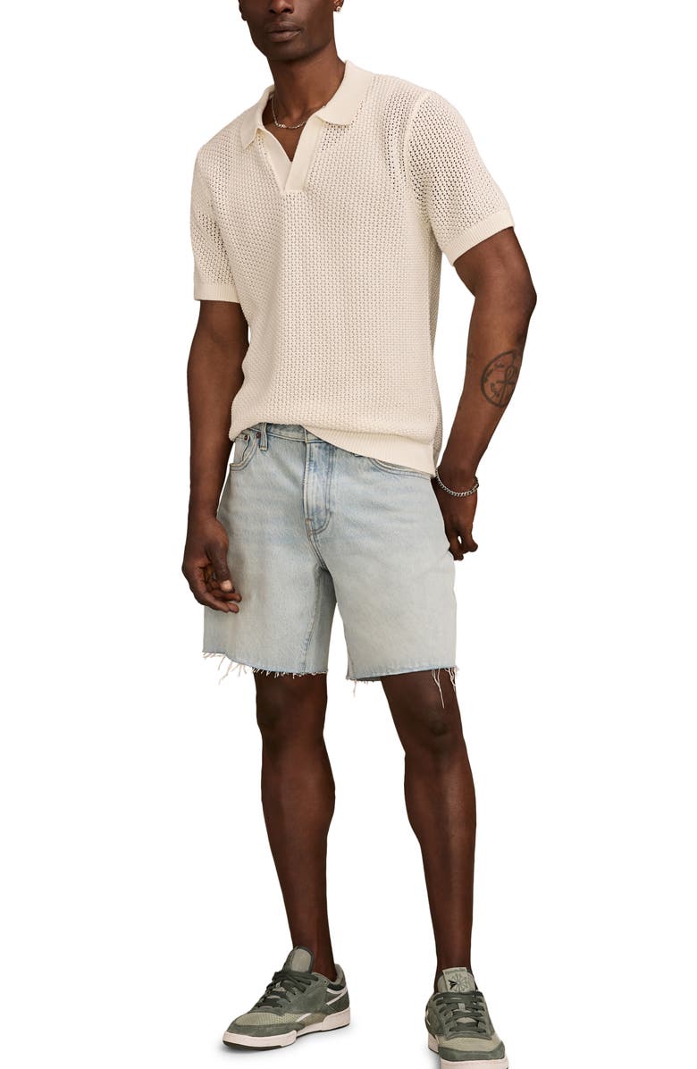 Lucky Brand Pointelle Cotton Johnny Collar Polo Sweater, Alternate, color, Tofu