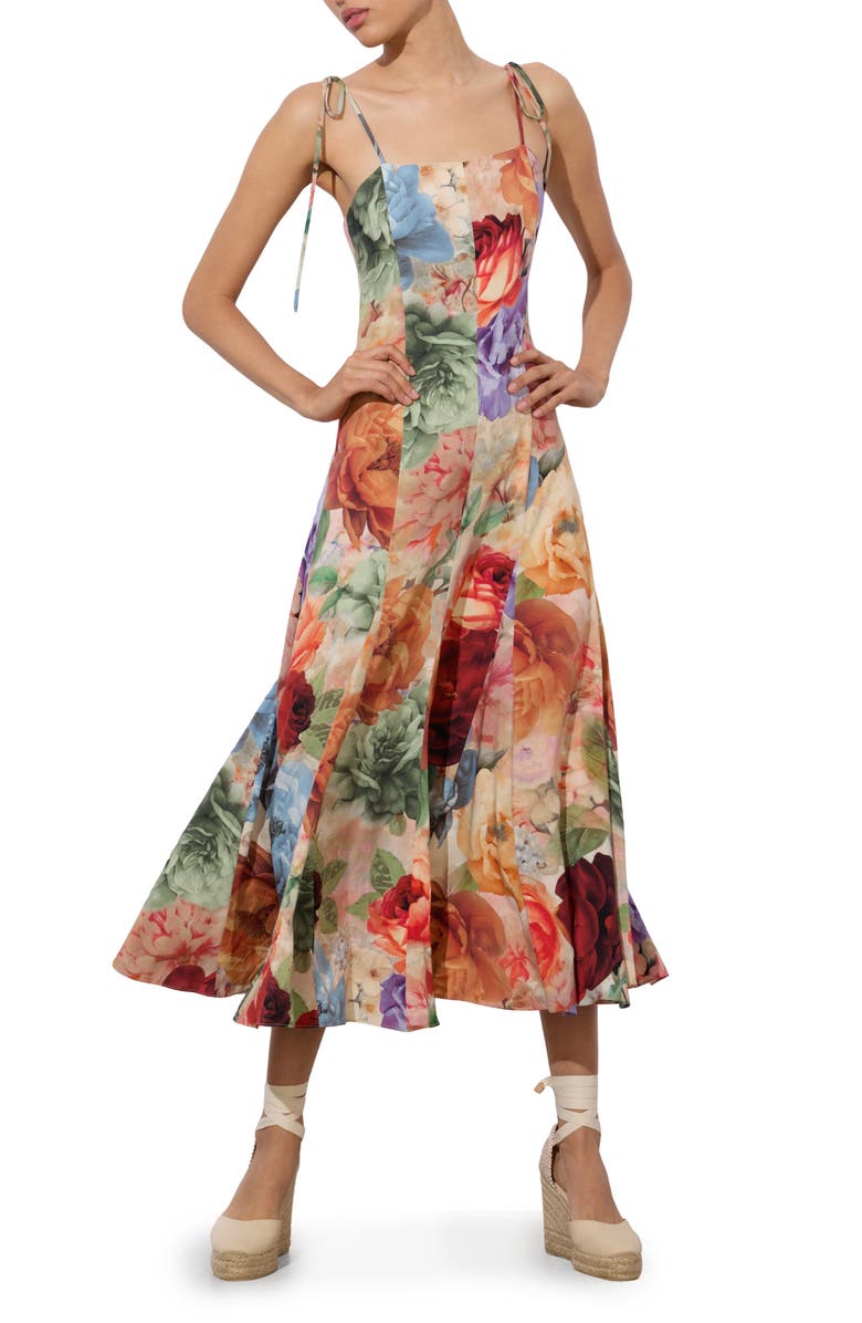 Alice + Olivia Jeanette Floral Panel Dress, Main, color, Storm Floral