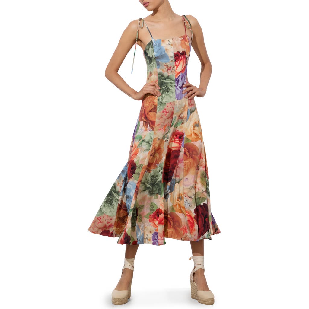 Alice And Olivia Jeanette Midikleid Mit Blumen-print In Multi