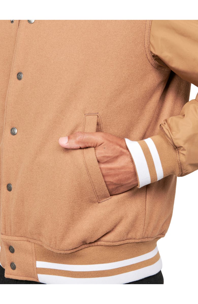 CONSTRUCT Solid Varsity Jacket, Alternate, color, Khaki