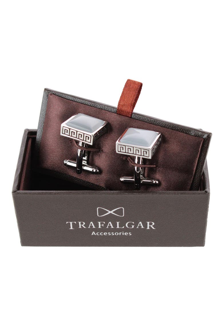 Langford Square Opal Stone Filigree Edged Cufflinks, Alternate, color, White
