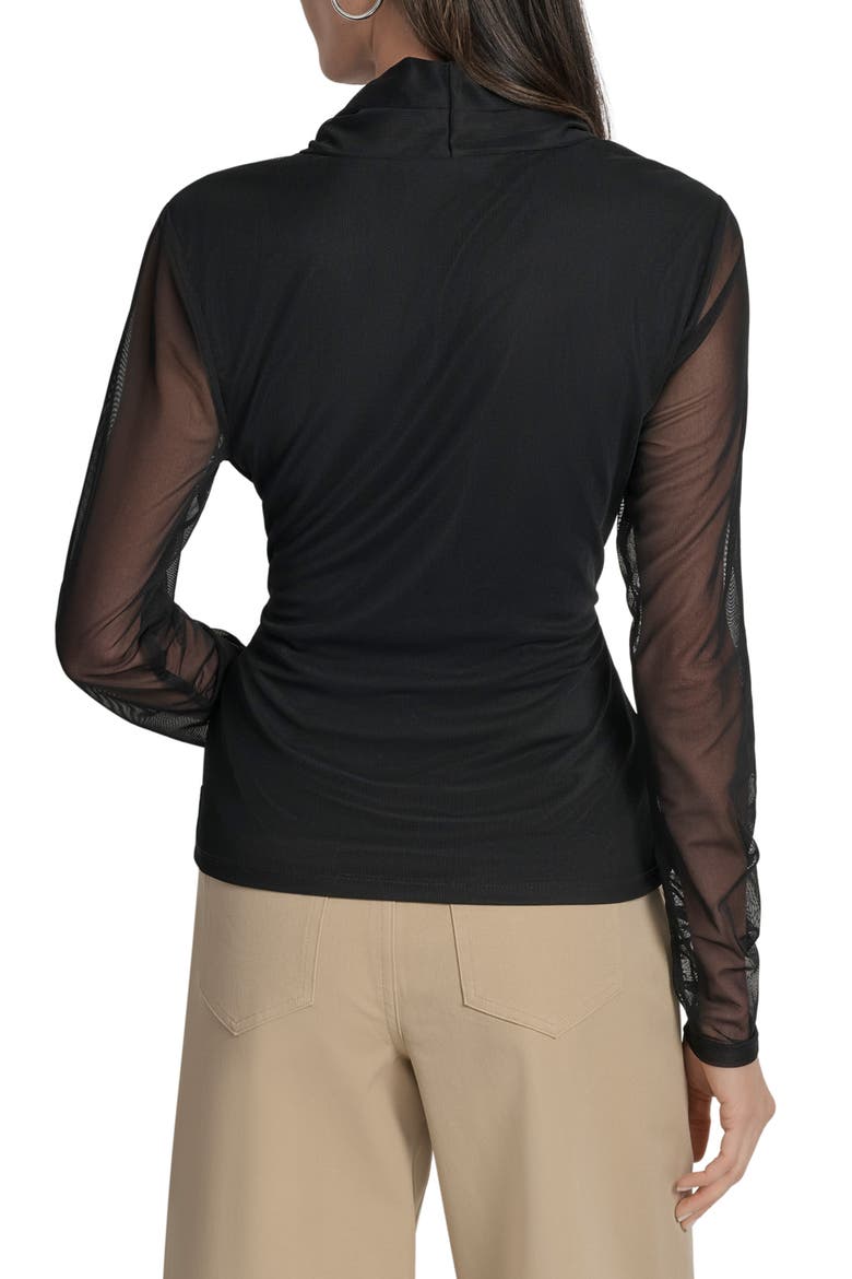 V-Neck Mesh Sleeve Top, Alternate, color, BLACK