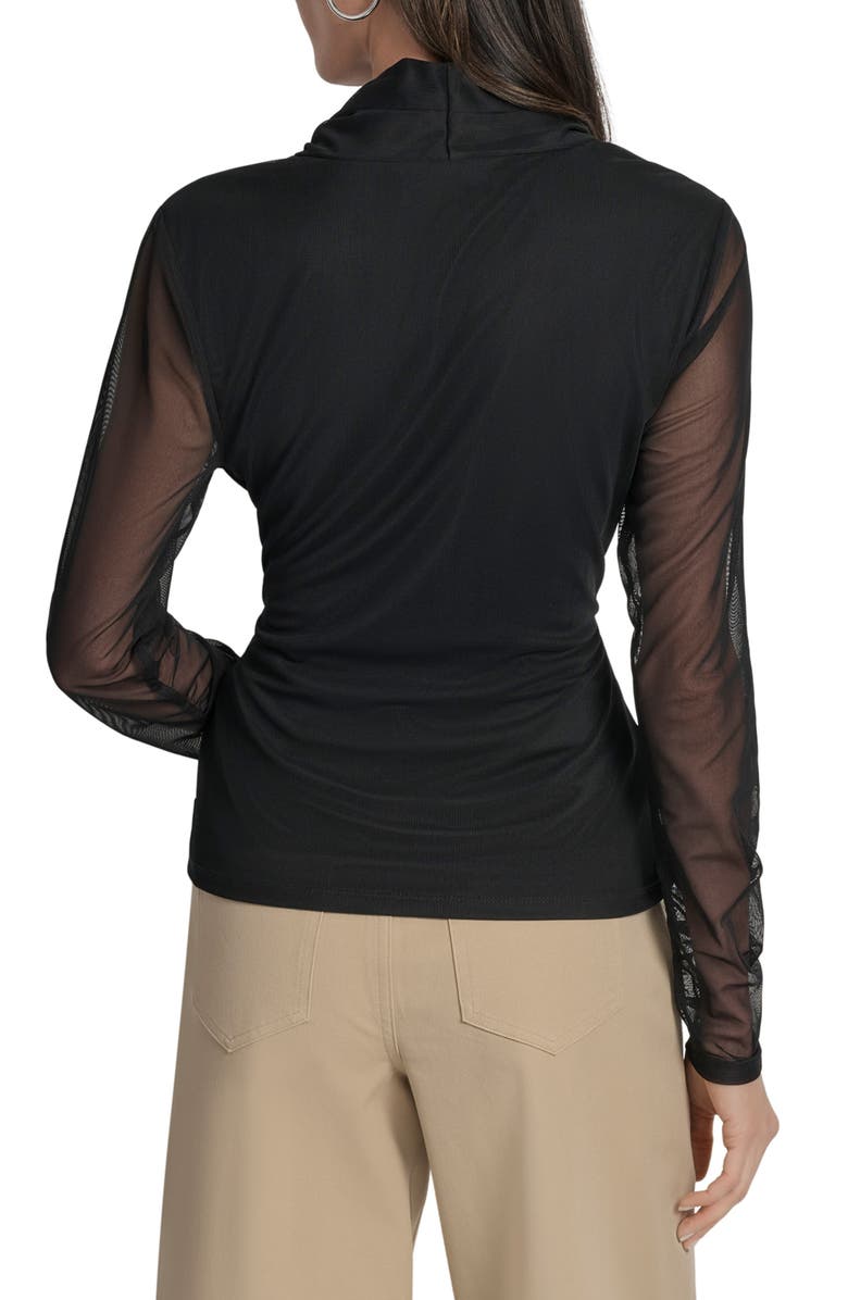 DKNY V-Neck Mesh Sleeve Top, Alternate, color, 