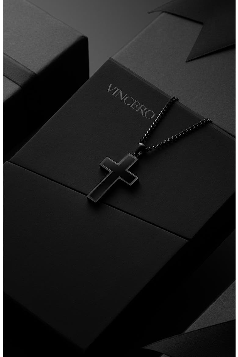 Men's Cross Pendant Necklace, Alternate, color, BLACK