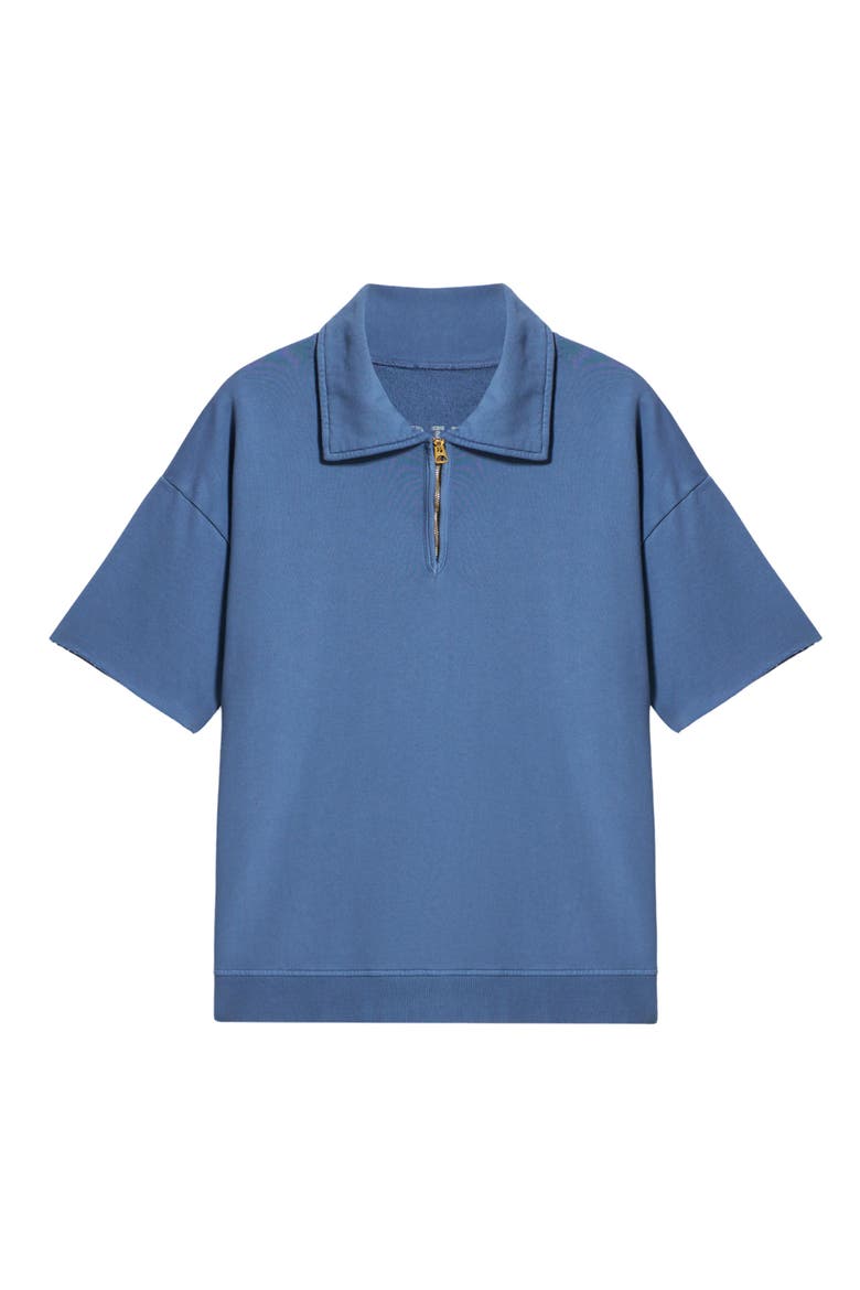 York Brushed Jersey Quarter Zip Collared Short Sleeve Sweatshirt, Main, color, INDACO