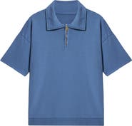 Fortela York Brushed Jersey Quarter Zip Collared Short Sleeve Sweatshirt