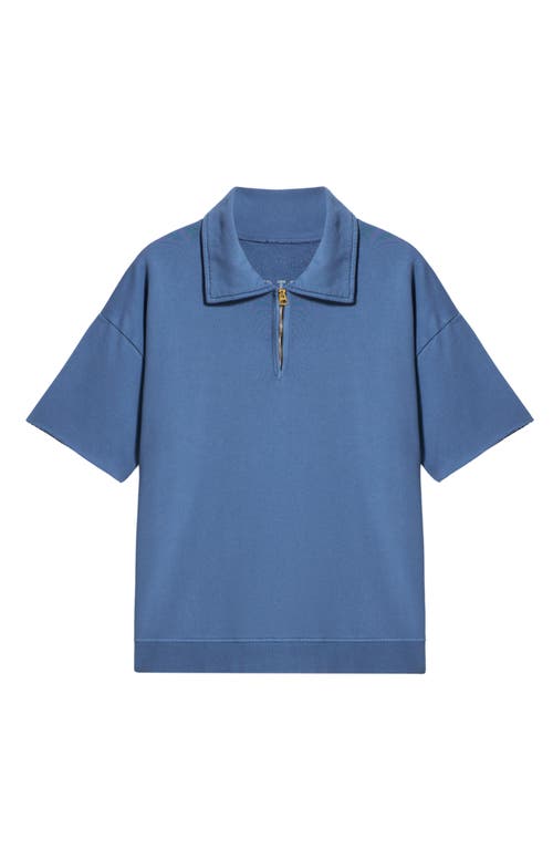 Fortela York Brushed Jersey Quarter Zip Collared Short Sleeve Sweatshirt In Blue