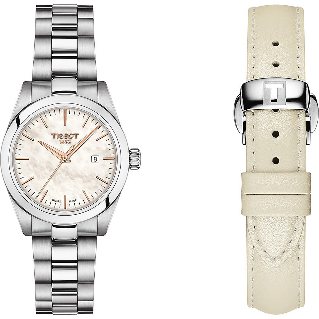 Tissot T-my Lady Bracelet Watch & Leather Strap Gift Set, 29.3mm In White Mother Of Pearl