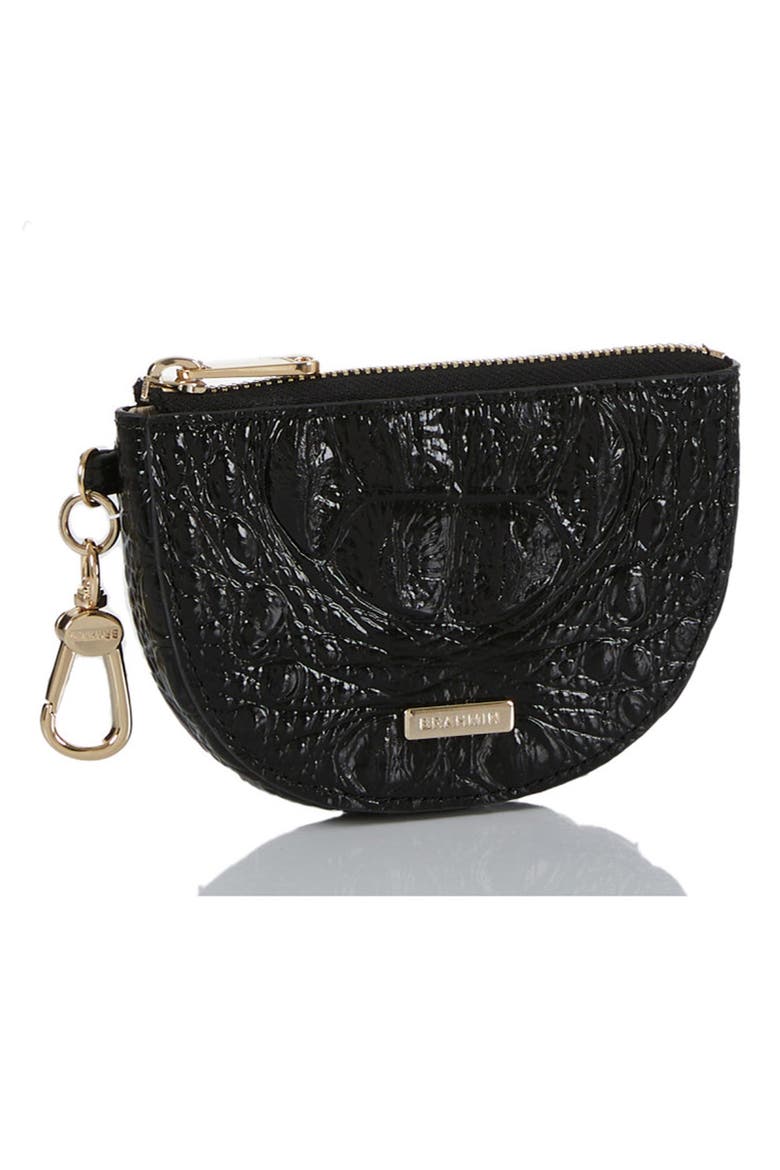Britt Croc Embossed Leather Coin Purse, Alternate, color, BLACK