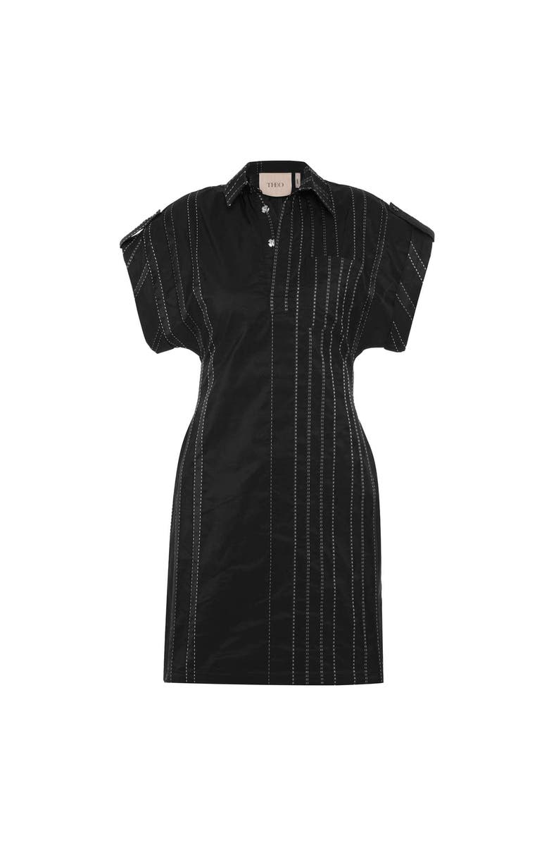THEO The Label Theia Striped Taffeta Camp Dress, Main, color, Black