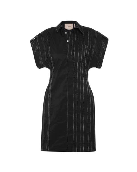 Theia Striped Taffeta Camp Dress