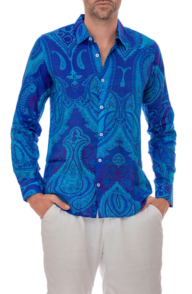 RANEES Paisley Linen Blend Button-Up Shirt, Alternate, color, 