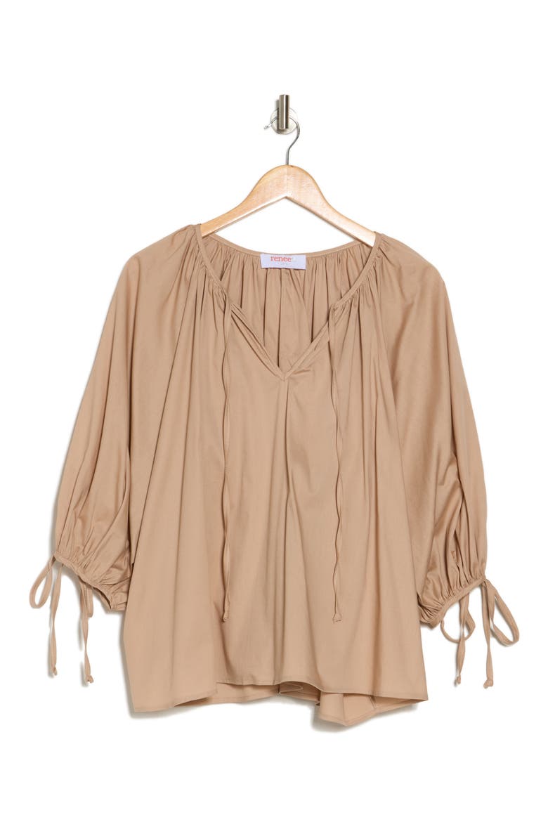 Three-Quarter Sleeve Poplin Top, Alternate, color, TAUPE