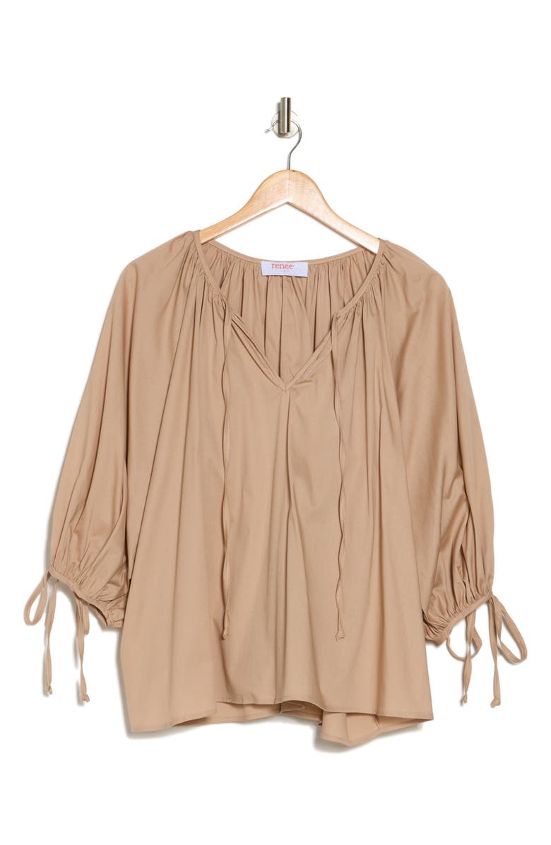 Renee C Three-Quarter Sleeve Poplin Top, Alternate, color, Taupe