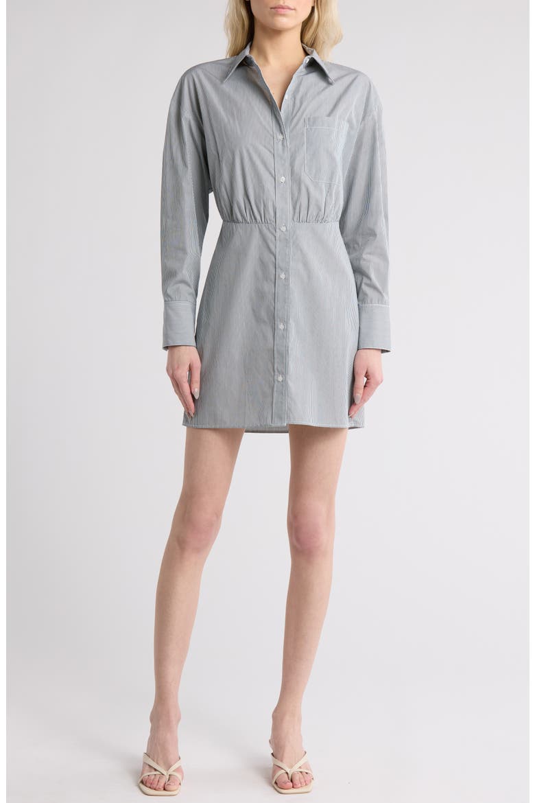 Devon Pinstripe Shirtdress, Main, color, WHITE / HUNTER GREEN