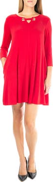 Nina Leonard Hardware Neck Long Sleeve Dress