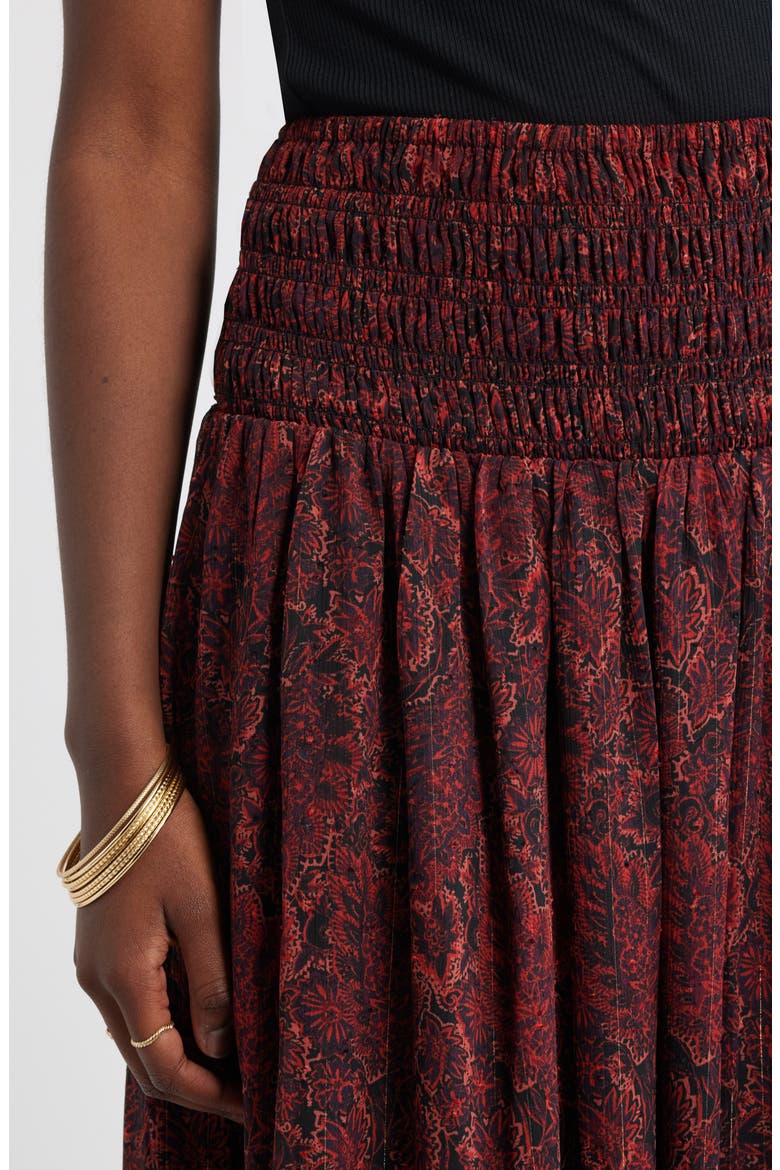 Smocked Wiast Maxi Skirt, Alternate, color, BLACK- RED GEMMA MEDALLION