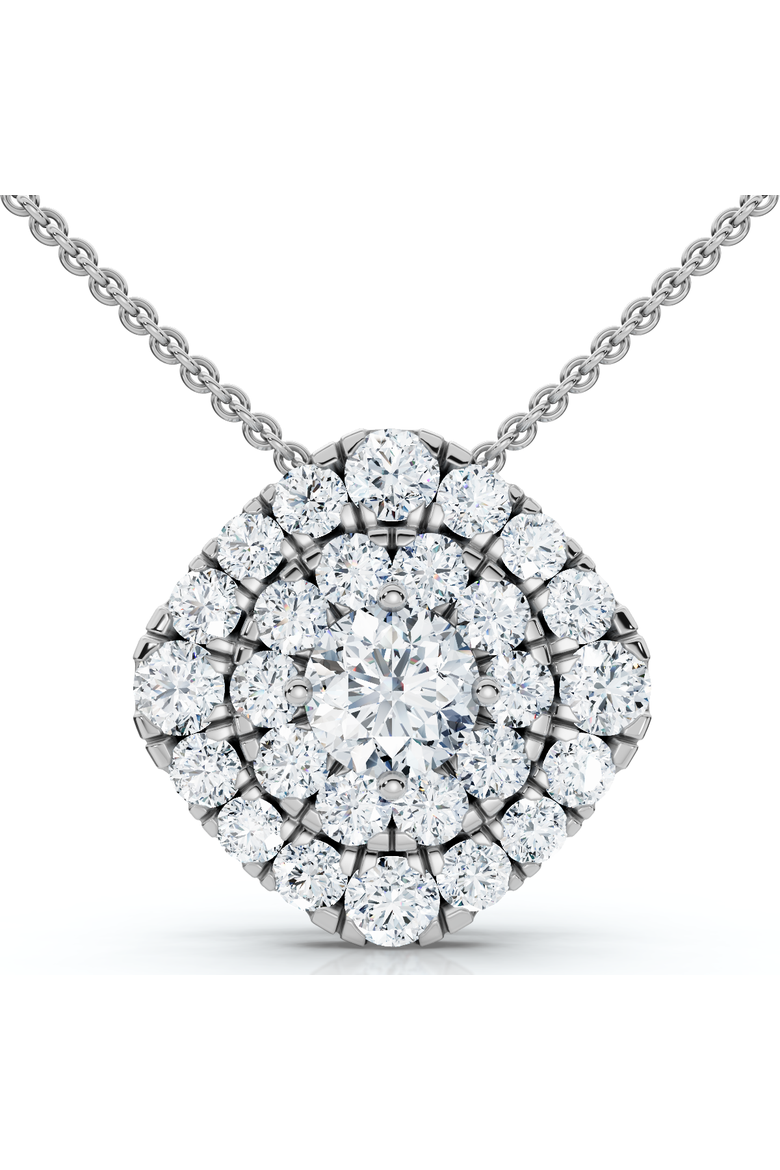 2Ct Diamond (1ct center) Cushion Pendant Necklace Lab Grown 3/4", Main, color, Silver