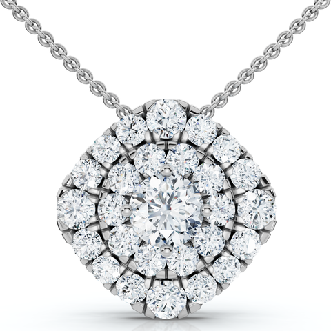 2Ct Diamond (1ct center) Cushion Pendant Necklace Lab Grown 3/4"